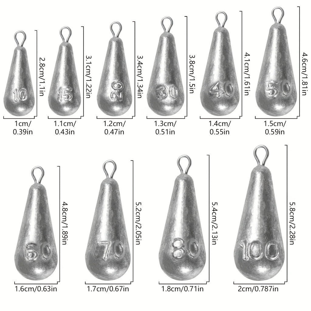Premium Teardrop Fishing Weights Sinkers – 10 Sizes Lead Drop Shot Weights with 360° Swivel for Freshwater & Saltwater