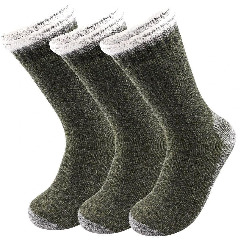 3 Pairs Merino Wool Thermal Socks for Men – Super Thick Winter Crew Socks with Fleece Terry Lining