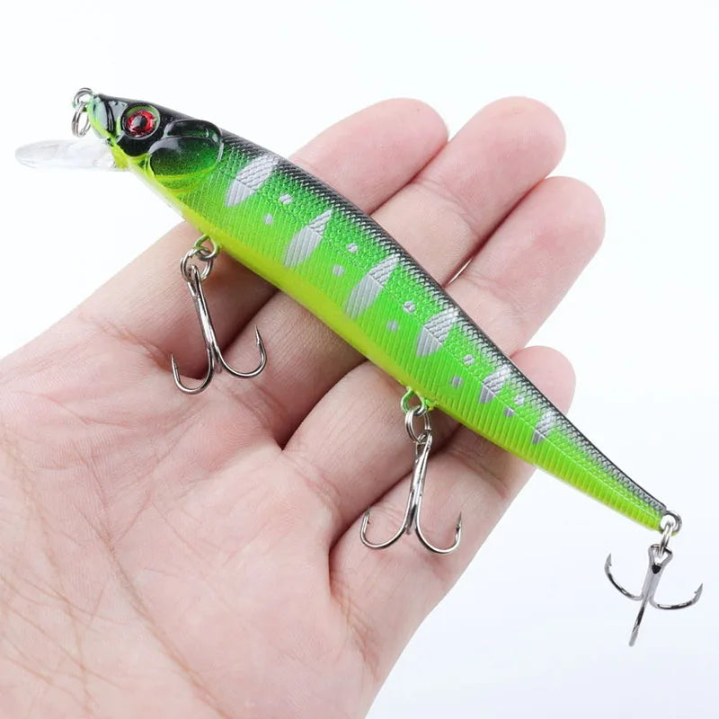 FFLYBG 11.5cm/14g Artificial Bionic Minnow Fishing Lure – Hard Bait with 3D Eyes, Treble Hooks & Realistic Swim Action (5/10 Pcs Set)