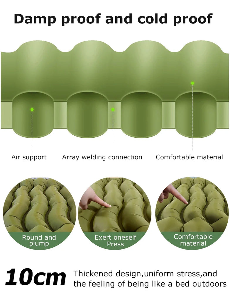 Ultra-Light Thickened Camping Air Mattress with Built-In Pillow & Pump – Compact & Durable Travel Sleeping Pad