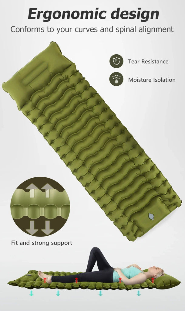 Ultra-Light Thickened Camping Air Mattress with Built-In Pillow & Pump – Compact & Durable Travel Sleeping Pad