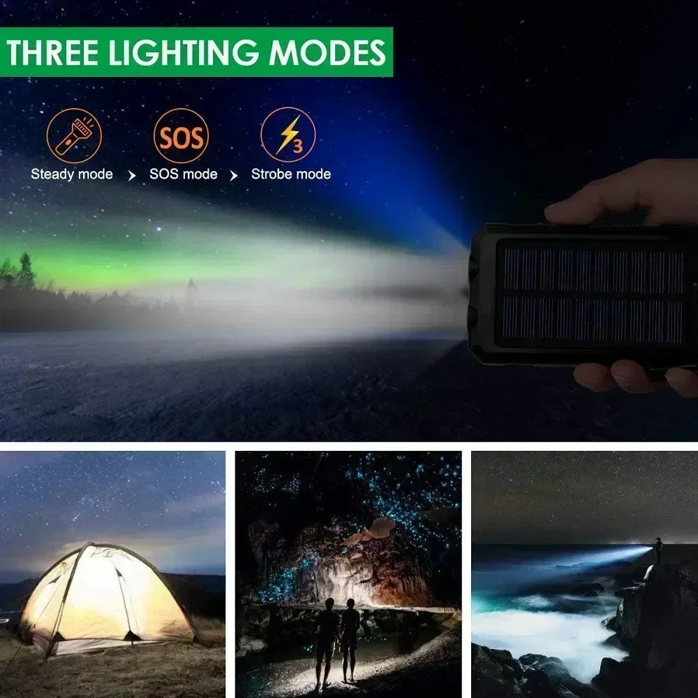 Solar Power Bank – Waterproof, Fast Charging, High-Capacity Powerbank with SOS & LED Light for Outdoor Survival