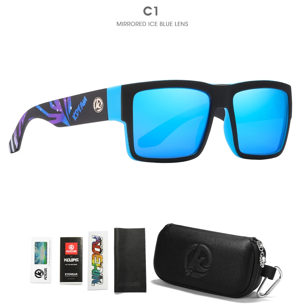 KDEAM All-Black Polarized Sunglasses – Unisex Square Frame | UV400 Protection for Fishing, Driving & Outdoor Adventure