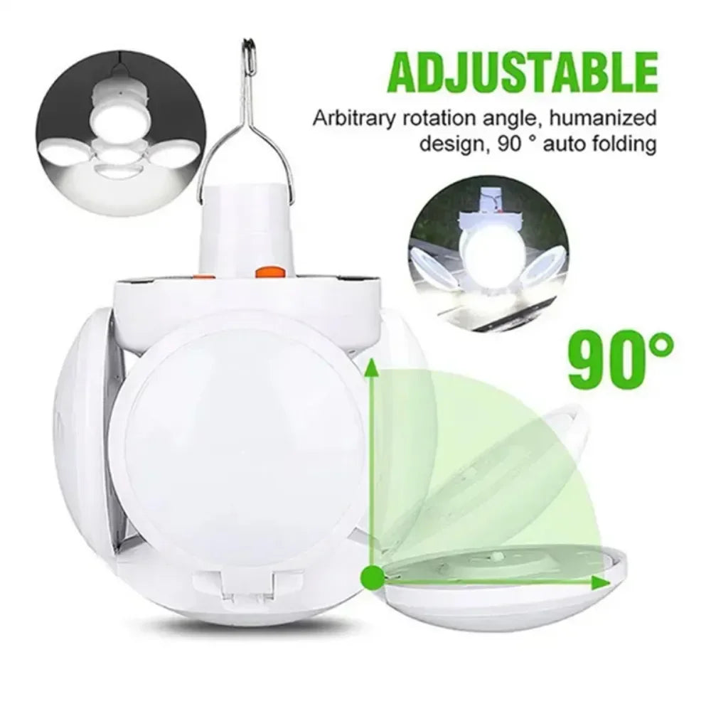 Solar Folding LED Camping Lantern – USB Rechargeable Emergency Light with 5 Modes & Hook (2400mAh, Waterproof, Remote Optional)