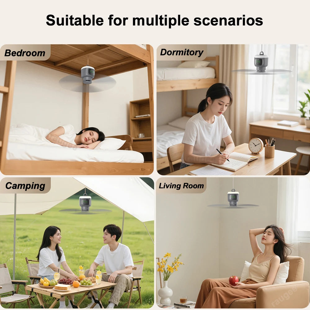 12000mAh Rechargeable Camping Ceiling Fan with LED Light & Remote | Portable Tent Cooling Fan