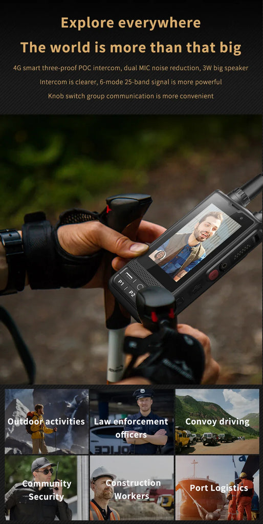 ANYSECU W6PLUS Android 10 4G LTE Network & Analog UHF Walkie Talkie | IP68 Waterproof, Zello & REAL-PTT Compatible
