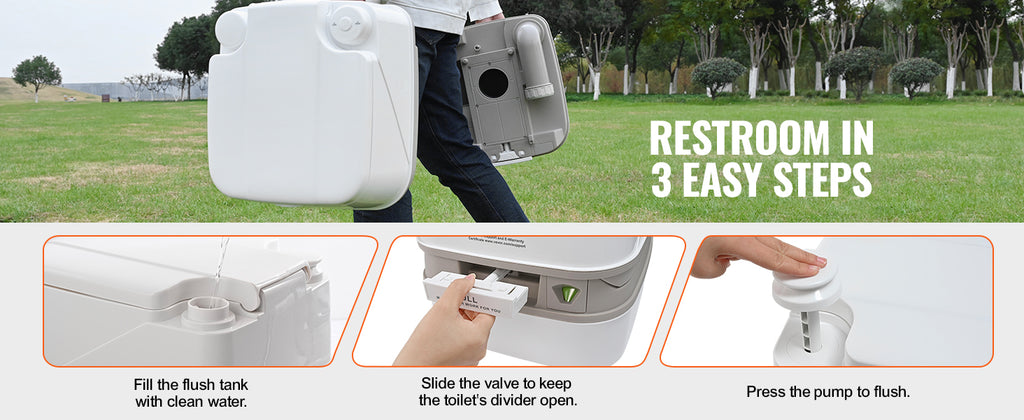 VEVOR Portable Camping Toilet – 3.2/5.3 Gal Waste Tank, 2.6/3.2 Gal Flush Tank, Pressurized Flush with Level Indicator – Compact, Durable & Odor-Free