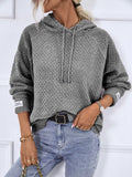 Texture Drawstring Long Sleeve Hooded Sweater thumbnail 8