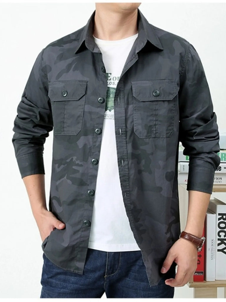 Men's Plus Size Camouflage Print Long Sleeve Shirt