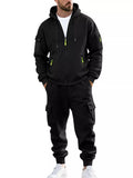 Men's Plus Size Casual Zip-Up Hoodie and Cargo Pants Set thumbnail 6