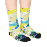Abstract Blue & Yellow Mid-Length Socks — Artistic Watercolor Pattern thumbnail 4