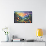 Sunset Valley Landscape Canvas Print — Cottage, Mountains & Wildflowers Matte Stretched thumbnail 14