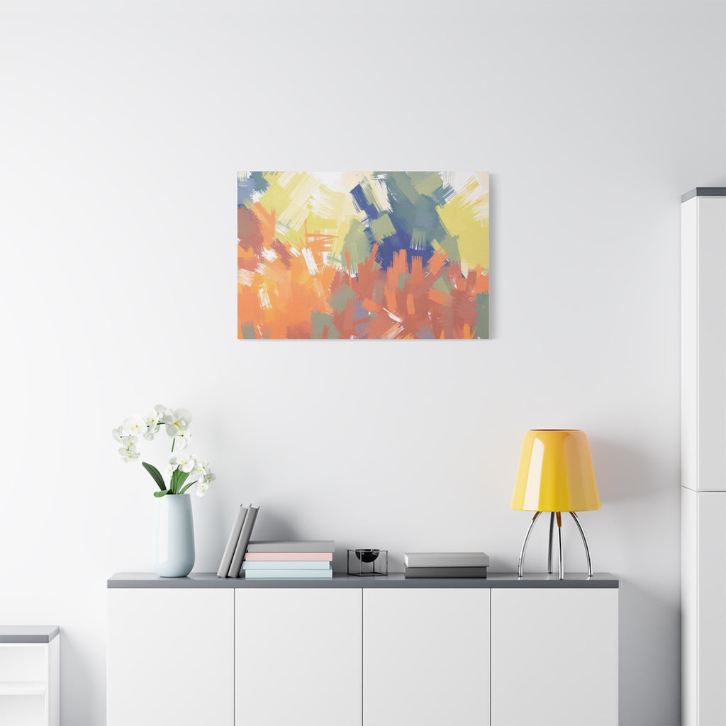 Abstract Colorful Brushstroke Matte Canvas Wall Art – Vibrant Orange & Green Stretched Print