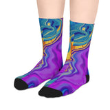 Colorwave Abstract Mid-Length Socks — Vibrant Psychedelic Marble Design thumbnail 3