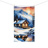 Hand Towel — Cozy Winter Cabin Landscape | Mountain Lodge Snow Scene thumbnail 3