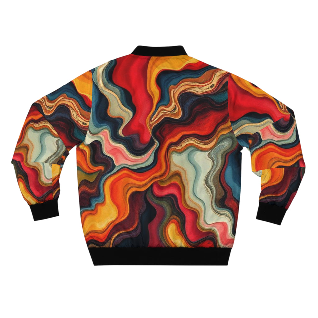 Abstract Swirl Bomber Jacket — Colorful Retro Marble AOP