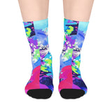 Vibrant Abstract Mid-Length Socks — Neon Tie-Dye Athletic Crew Socks thumbnail 1