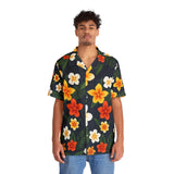 Men's Tropical Floral Hawaiian Shirt — Black Plumeria Aloha Shirt for Beach, Vacation & Luau thumbnail 3