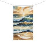 Sunset Ocean Waves Hand Towel — Coastal Watercolor Beach Decor thumbnail 3