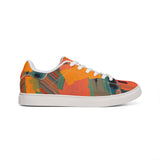 Men's Low-Top Sneakers — Abstract Orange Art Leather Shoes thumbnail 5