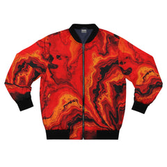 Red and black marbled pattern jacket on a white background