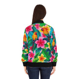 Tropical Parrot Floral Bomber Jacket — Women's Colorful Hawaiian AOP thumbnail 4