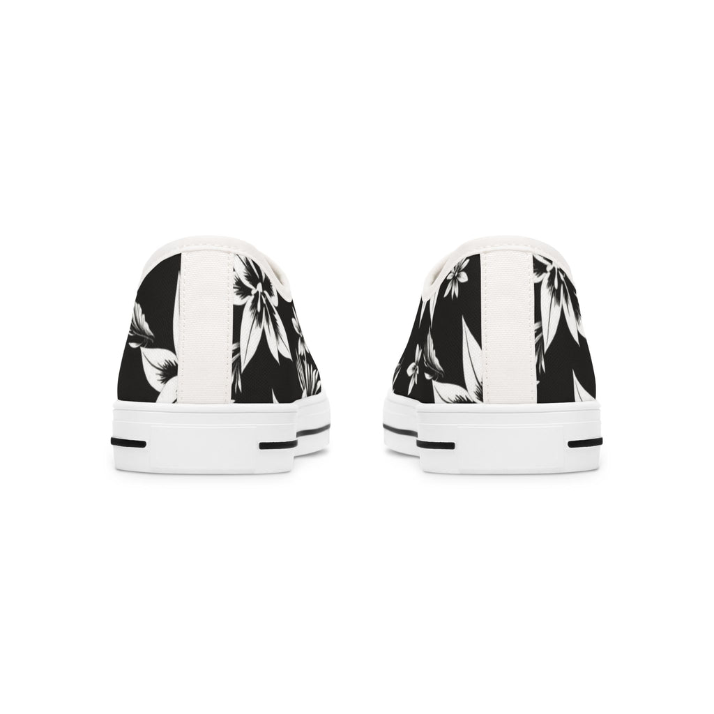 Low Top Sneakers — Black & White Floral Canvas Women's Casual Shoes