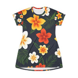 Tropical Plumeria Floral T-Shirt Dress – Hawaiian Beach AOP Print thumbnail 1