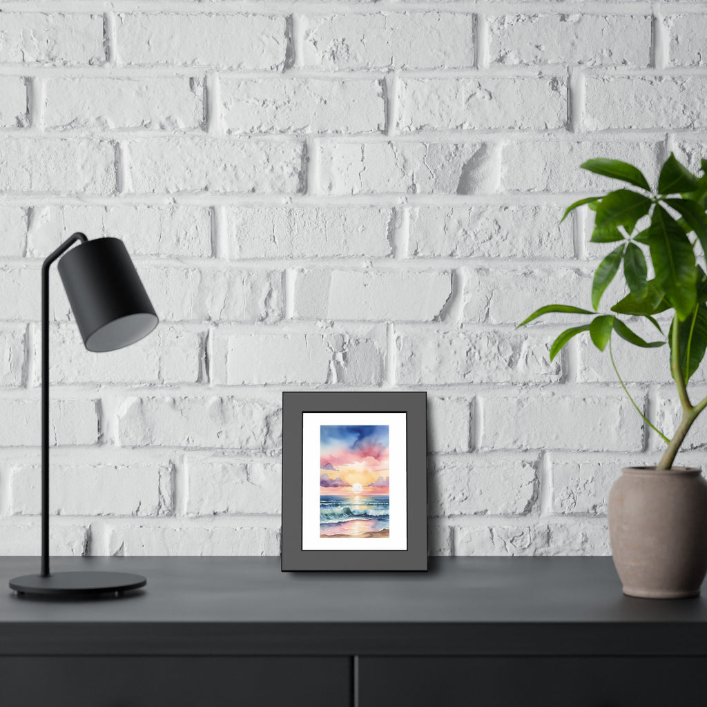 Sunset Ocean Watercolor Framed Poster — Beach Wall Art Print