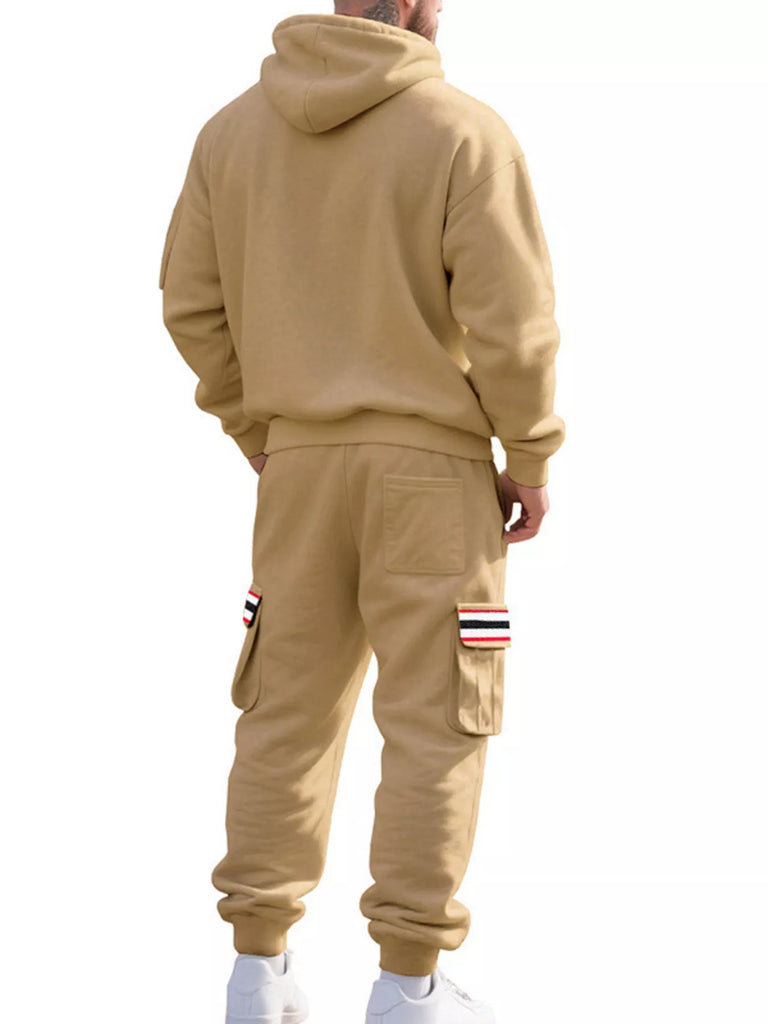 Men's Full Size Casual Half-Zip Hoodie and Cargo Pants Set Plus Size