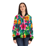Tropical Parrot Floral Bomber Jacket — Women's Colorful Hawaiian AOP thumbnail 3
