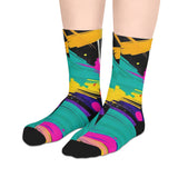 Vibrant Abstract Brushstroke Mid-Length Socks — Colorful Retro Art Crew Socks thumbnail 3