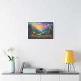 Sunset Valley Landscape Canvas Print — Cottage, Mountains & Wildflowers Matte Stretched thumbnail 10