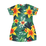 Tropical Floral T-Shirt Dress — Green Hibiscus All-Over Print thumbnail 2