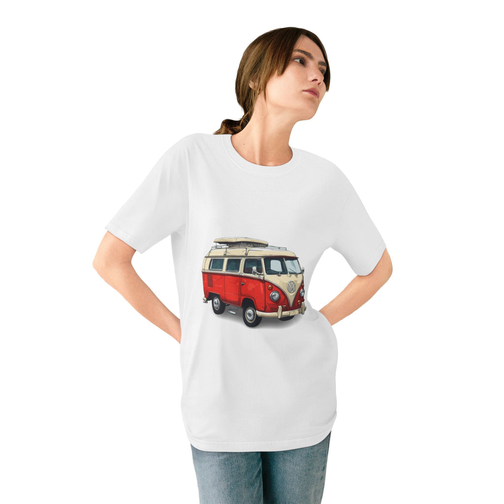 Vintage VW Camper T-Shirt — Retro Red Van Surfboard Graphic