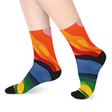Colorful Abstract Flame Mid-Length Socks – Vibrant Rainbow Art Crew Socks thumbnail 5