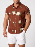 Men's Plus Size Floral Print Short Sleeve Shirt thumbnail 3