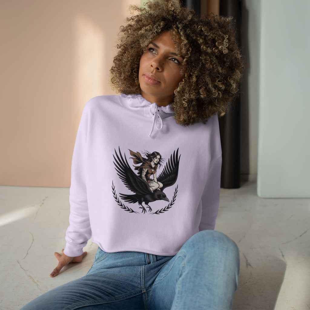 Angel Rider Crop Hoodie — Gothic Winged Angel Graphic Crop Sweatshirt