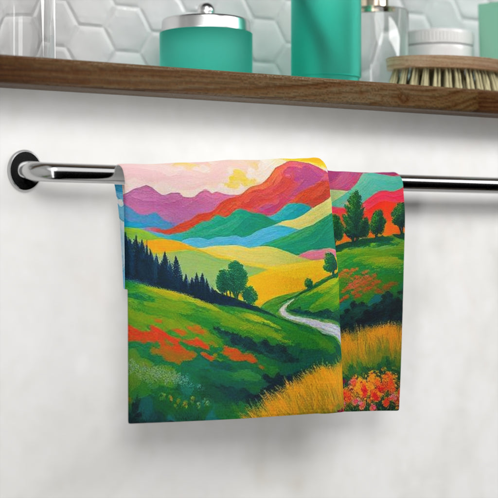 Face Towel — Colorful Sunrise Landscape Cotton Face Towel