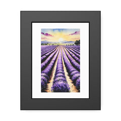 Framed artwork of a lavender field with a sunset.