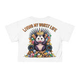 Living My Worst Life Crop Tee — Funny Panda Throne Graphic thumbnail 3