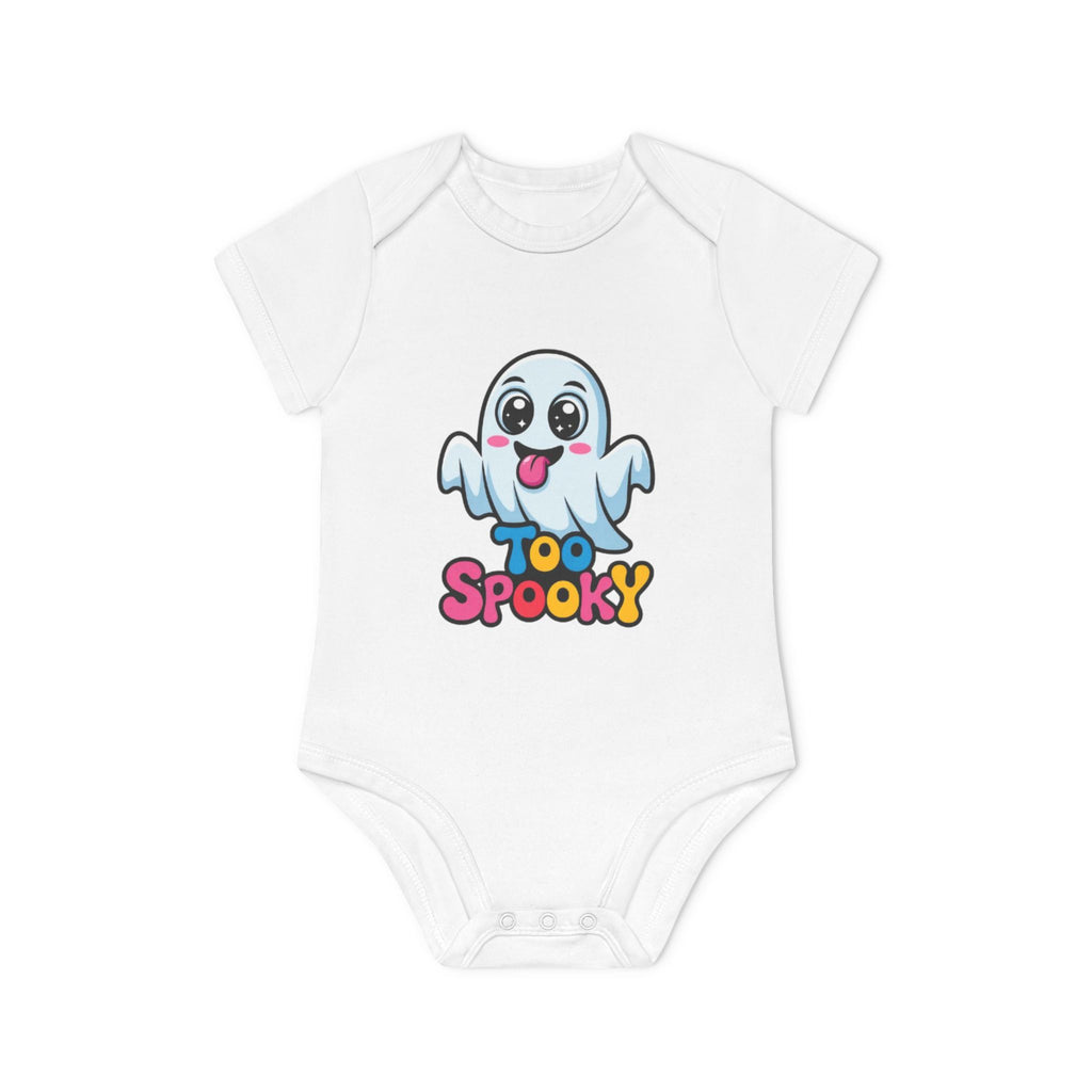 Baby Bodysuit — Cute 'Too Spooky' Ghost Halloween Organic Short Sleeve Onesie