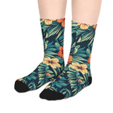 Tropical Floral Mid-Length Socks — Hibiscus Leaf Pattern thumbnail 3