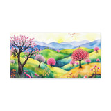 Spring Meadow Canvas Wall Art — Colorful Cherry Blossom Landscape, Stretched Matte Canvas thumbnail 2
