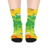 Colorful Abstract Art Mid-Length Socks — Bright Yellow Green Paint Splash Design thumbnail 1