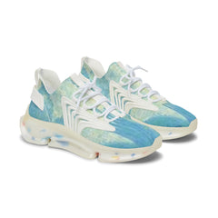 Colorful sneakers with a tie-dye pattern on a white background