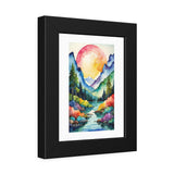 Watercolor Mountain Landscape Framed Poster — Vibrant Sunset River Wall Art thumbnail 4
