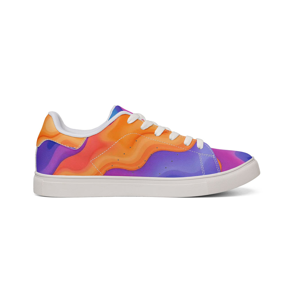 Men's Low-Top Sneakers — Vibrant Sunset Swirl Leather Casual Shoes
