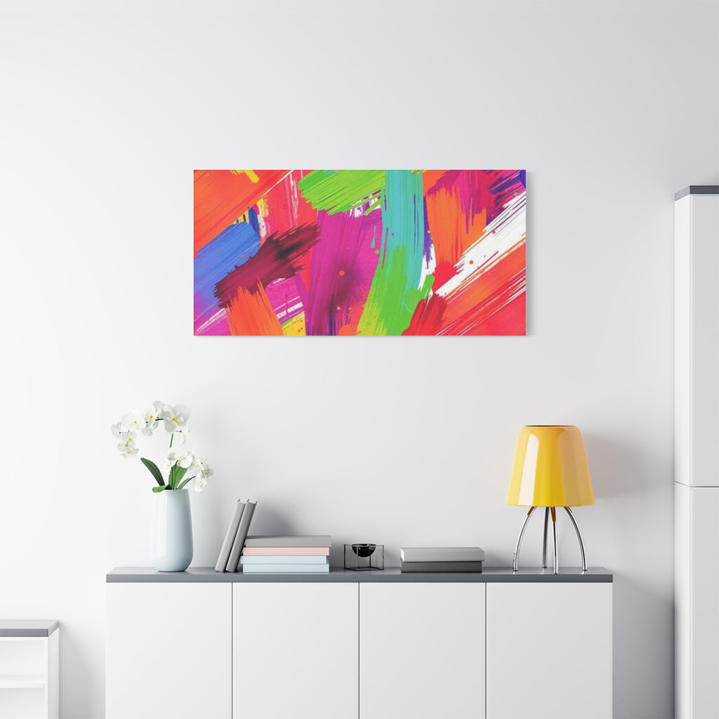 Abstract Rainbow Brushstrokes Matte Canvas Wall Art — Vibrant Stretched 1.25"