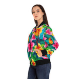 Tropical Parrot Floral Bomber Jacket — Women's Colorful Hawaiian AOP thumbnail 6